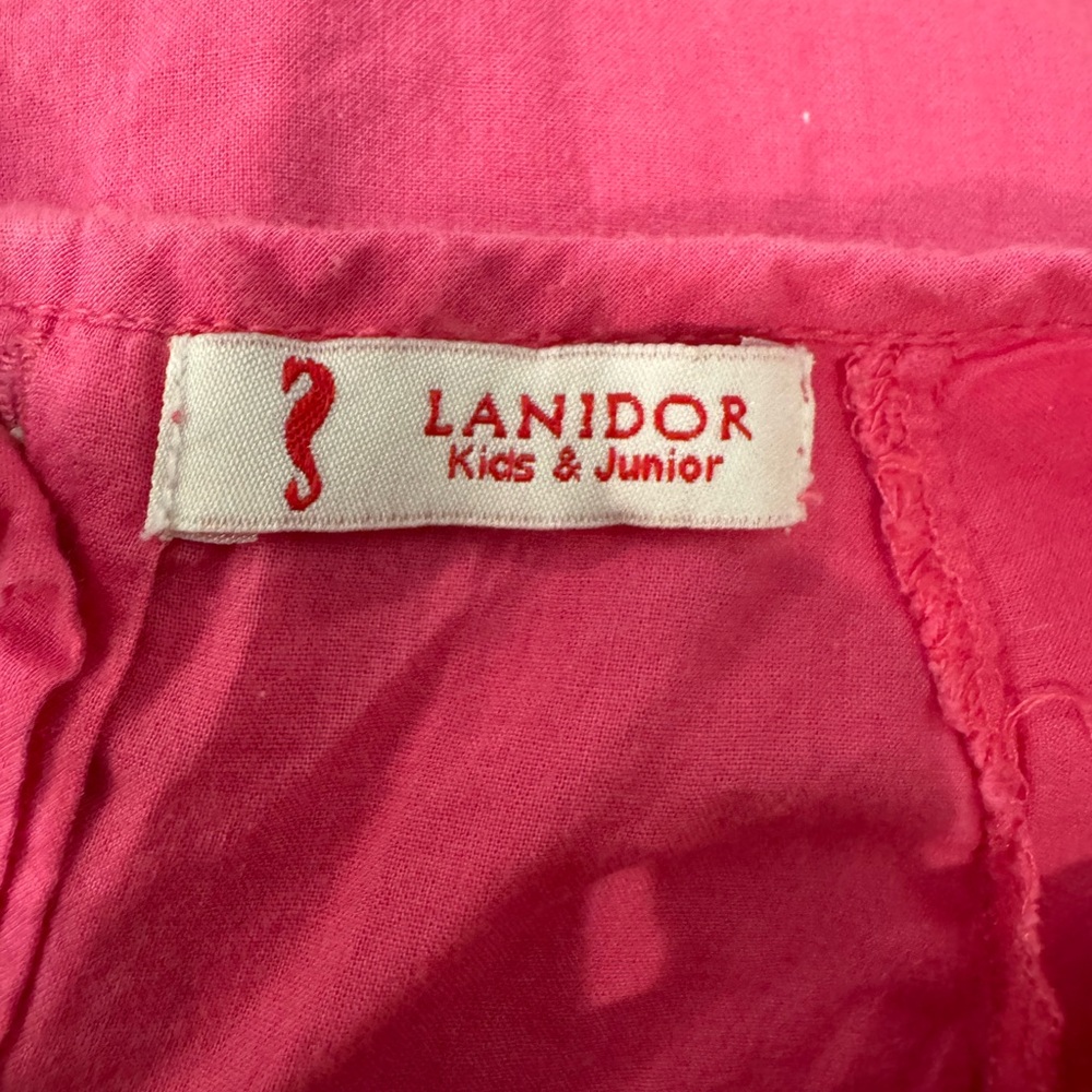 LANIDOR Girls Pink Ruffle Size 8 Top Tunic blouse 100% Cotton Oversized Pleated - Picture 2 of 7